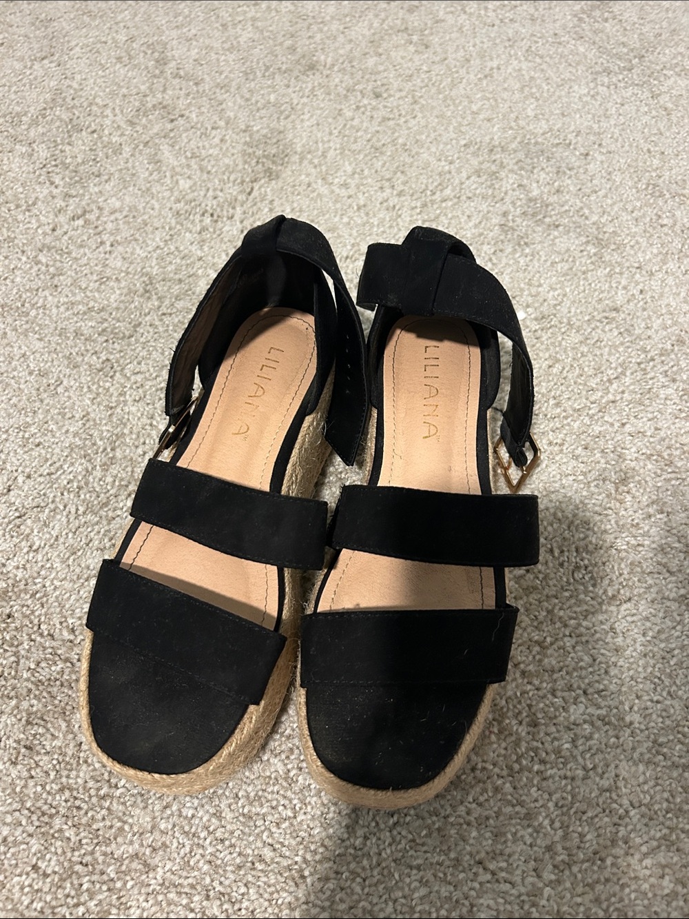 Liliana Black Suede Wedge Espadrille Sandals